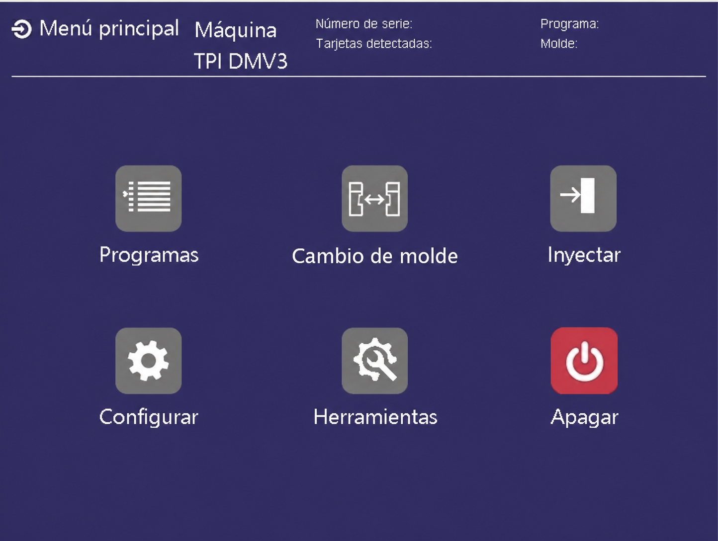 Menú de control de la máquina con seis botones
